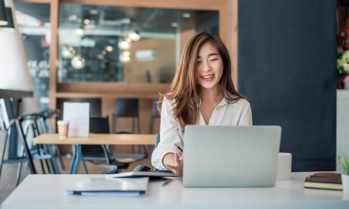 woman working at laptop